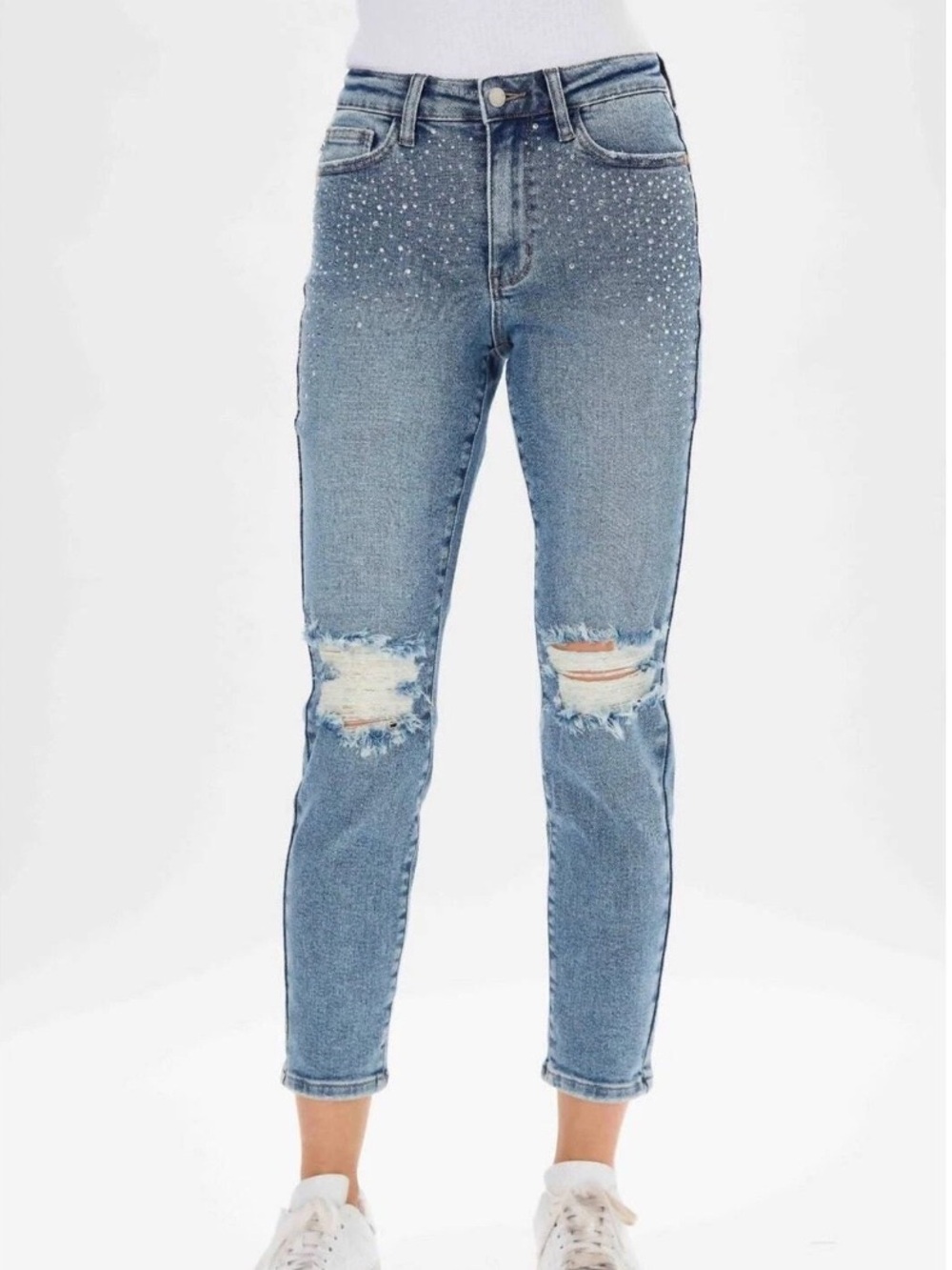 Judy Blue High Rise Rhinestone Embellished Jeans Vintage Washed Blue Size 7/28